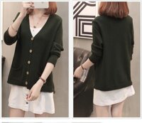 áo len nữ đẹp, áo len nữ 2 túi dáng cardigan - nâu