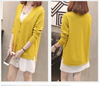 áo len nữ đẹp, áo len nữ 2 túi dáng cardigan - vàng
