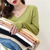 áo len nữ Dệt Kim Tay Dài Cổ Chữ V Màu Trơn Xu Hướng Thời Trang Hàn Quốc