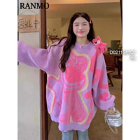 Áo len nữ gấu dâu lotsov form rộng tay dài che mông, áo len Quảng Châu