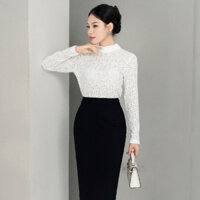 Áo len nữ HeraDG thiết kế cổ 3 phân họa tiết lá buộc nơ sau trẻ trung, chất len cao cấp WAKBC2036