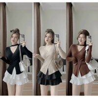 Áo Len Nữ Kiểu Vạt Chéo Ngực Dài Tay Chất Liệu Len Đũa cao cấp Hàng Quảng Châu