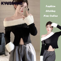 Áo len nữ KYUSHUAD phong cách mới khâu thiết kế cảm giác thích hợp một vai dài tay xẻ tà áo len hàng đầu