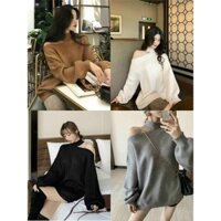 Áo Len Nữ lệch Vai Cá Tính, Áo Len Nữ Khoét Trễ Vai Quảng Châu