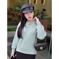 Áo len nữ lông thỏ cổ tim phối 2 cúc ngọc điệu đà