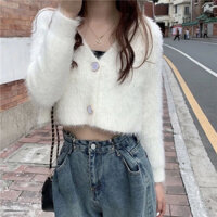 Áo len nữ lông thỏ dài tay hai màu trắng và xanh