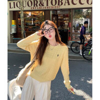 Áo len nữ mềm mại sáp bột chiên xoắn áo len chui đầu màu vàng áo len đa năng hàng đầu