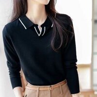 Áo len nữ mỏng cổ sơ mi, chất len mềm mịn, phù hợp đi chơi đi làm TIG018 (Đen) - 37635446 Yêu thích