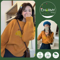 Áo Len Nữ Orange Vải Len Lông Thỏ Mềm Mại Giữ Ấm, Áo Len Dài Tay Thêu Hoa Lá Nhẹ Nhàng Thời Trang Charmy Shop