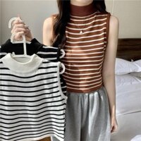 Áo Len Nữ sát Nách cổ cao Croptop Ba Lỗ Dệt Kim Không Tay Kẻ Sọc Thời Trang Hàn Quốc Năng Động Cá Tính - lani official
