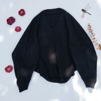 Áo Len Nữ Tay Cánh Dơi Màu Đen Dáng Croptop 2hand