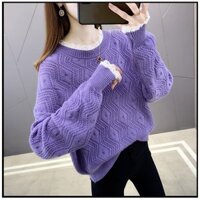 Áo len nữ thiết kế phối ren nữ tính, áo len nhiều màu xinh Al50 - TÍM