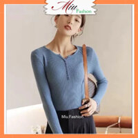 Áo len nữ thu đông Quảng Châu lông cừu dài tay cúc dọc freesize MS205