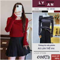 Áo Len Nữ Trễ Vai Cổ Nơ, Ao Len Trễ Vai Dài Tay Dệt Kim Mềm Mịn Chất Len Dày Dặn Co Giãn Cao Cấp Thời Trang Thu Đông