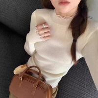 Áo len nửa cổ rùa đáy áo sơ mi nữ cao cấp cảm giác bên trong dài tay dệt kim nấm