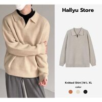 Áo len polo, áo polo dệt kim nam trơn tay dài chất liệu cao cấp, kiểu dáng classic sang trọng HALLYU - A06