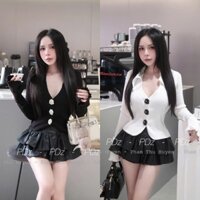 Áo len polo C.N hoa trà cổ V đẹp chuẩn chảnh hàng QC full tag mác 2 màu