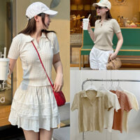 Áo len polo cộc tay nhiều màu, áo len vặn thừng thời trang mùa thu Choose me Klp