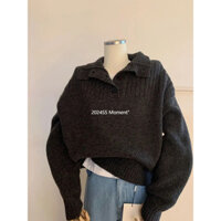 Áo len polo màu xám Áo len nữ mùa đông dày phong cách lười biếng cổ cao bên trong đáy dệt kim mặc bên ngoài