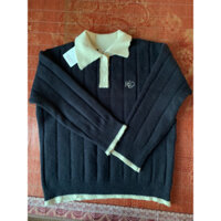 Áo len polo xanh than phối cổ