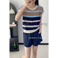 Áo len sát nách kẻ sọc phối màu kiểu cổ tròn hàng QC TOMBI SHOP