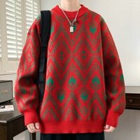 Áo Len Size Lớn Benming Năm Áo Len Nam Áo Len Đỏ Nam Mùa Đông Dày Dạo Phố In Hình Rời Cổ Tròn Đáy S