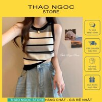 Áo len sọc màu cổ tròn sát nách, áo len form croptop hàng QC (hàng có sẵn, hình thật)