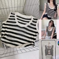 Áo len sọc trắng đen