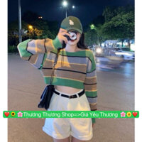 ÁO LEN SỌC XANH CROPTOP KẼ NGANG (DÀY) ( Ảnh+ Video Thật) Áo Phong Cách Hàn Quốc Trẻ Trung Năng Động_Thương Thương Shop.