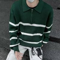 Áo Len Sọc Xanh Ve Áo Nam Mỹ Cao Cấp Nửa Dây Kéo Thiết Kế Áo Chui Đầu Áo Len Nam Thiết Kế Đầu Thu Nam m-2xl