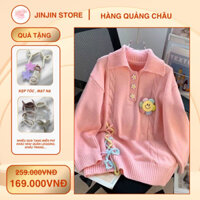 Áo Len Sweater Form Rộng Dễ Thương Áo Len Dài Tay Có Ghim Cài Áo Hình Hoa Mặt Cười Hàng QC