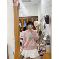 ÁO LEN SWEATER MÀU HỒNG THÊU HOA