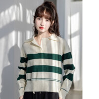 Áo len sweater tay dài cổ bẻ INFLAC kẻ sọc ngang nữ sinh phong cách retro Hàn Quốc thời trang cho nữ M317 CT-6.3