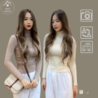 Áo len tăm cổ lọ nữ hàn quốc dài tay kiểu áo len mỏng dệt kim chất len mongtoghi nữ, 3 màu đen,nâu,be quảng châu c