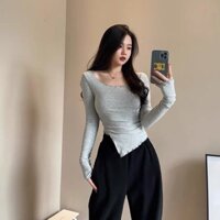 Áo len tăm dài tay xẻ tà sườn CỔ TRỄ VAI cực xinh