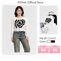 Áo len tăm FIONA Áo len nữ chất cotton sợi bông dáng croptop họa tiết hoa hồng dài tay C514511