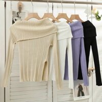 Áo len tăm giấy trễ vai xẻ tà nhọn siêu điệu