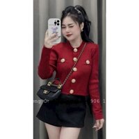 Áo len tăm mongtoghi túi màu tone dài tay nữ khuy giữa cổ tròn siêu xinh sang chảnh - Có kèm hình ảnh thật 100%