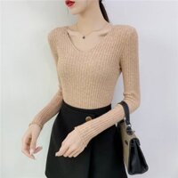 Áo len tăm nữ cổ tim Haint Boutique al72 - be vàng