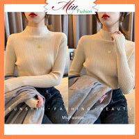 Áo len tăm nữ Quảng Châu lông cừu cổ 3cm Áo len gân lông cừu cổ 3cm freesize MS016