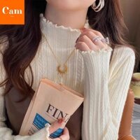 Áo Len Tăm,Áo Len Giữ Nhiệt Nữ Tay Dài Thiết Kế Dáng Ôm Body Kết Hợp Cổ Viền Sóng Phối Len thổ Cẩm Dệt Nổi Qc Cam Closet