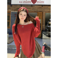 Áo len tay cánh dơi Vai xiên lười Jiashucheng Áo dệt kim Áo MặC Ngoài hở vai thon gọn rộng rãi mùa thu cho nữ