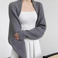 Áo len tay cánh dơi Jiashucheng khăn choàng dáng ngắn khí chất váy hai dây áo hai dây Áo Khoác Cardigan dệt kim phối bên ngoài cho nữ