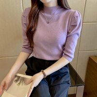 Áo Len Tay Lửng Cao Cổ Thiết Kế Mỏng Kiểu Dáng Mới Thời Trang Dành Cho Mùa Thu Đông