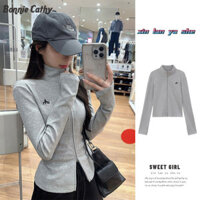 Áo len thể thao nữ cổ đứng có dây kéo áo len mỏng vừa vặn với áo len cardigan phù hợp