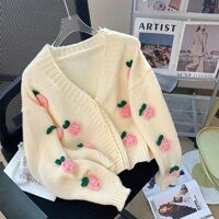 Áo len thêu ba chiều xuân thu Áo len dệt kim mẫu mới thời trang hoa hồng Áo len cardigan mềm mềm mại cao cấp VXCD