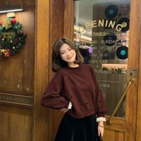 Áo len thêu nơ màu đỏ rượu vang Áo len mềm mại mềm mại