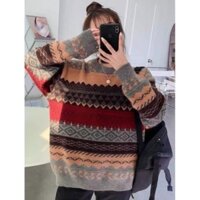 Áo len thổ cẩm, áo len nữ form rộng phong cách hàn quốc