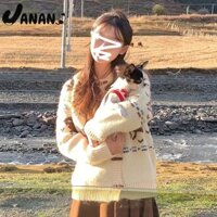 Áo len thổ cẩm Fairisland Áo khoác Cardigan nữ Áo khoác dày