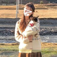 Áo len thổ cẩm Fairisland Áo khoác Cardigan nữ Áo khoác dày